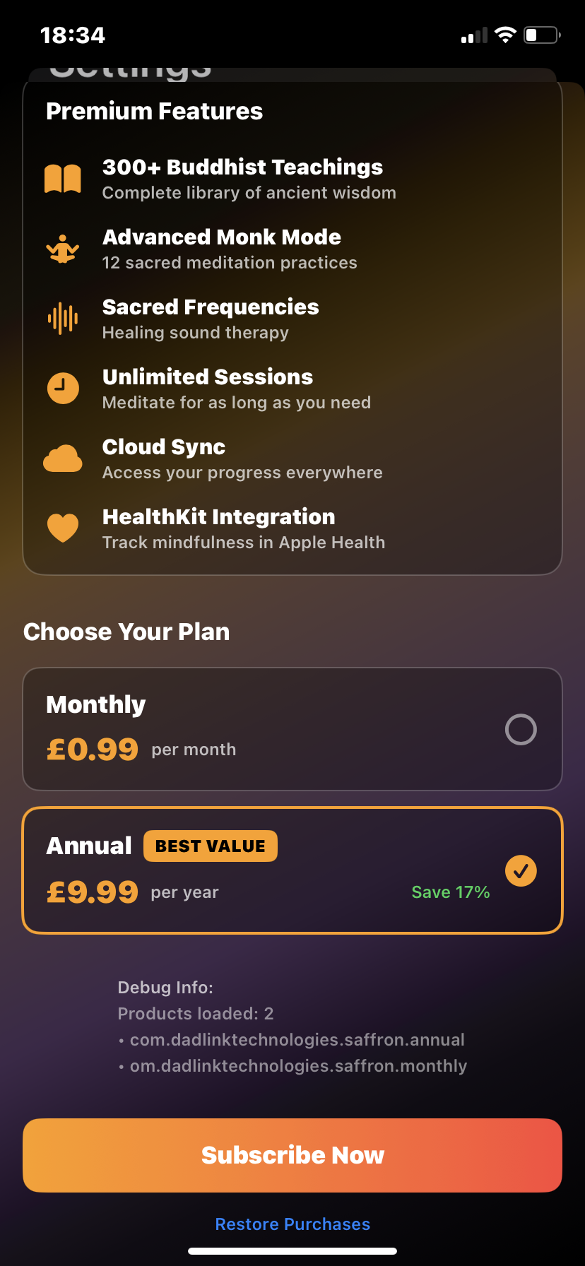 Saffron App Settings