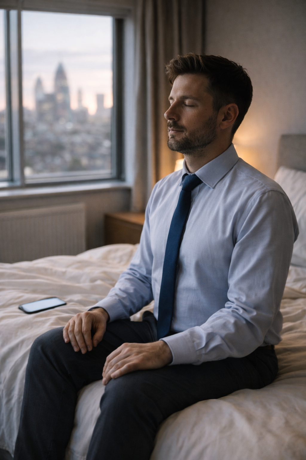 Finance director in calm morning routine