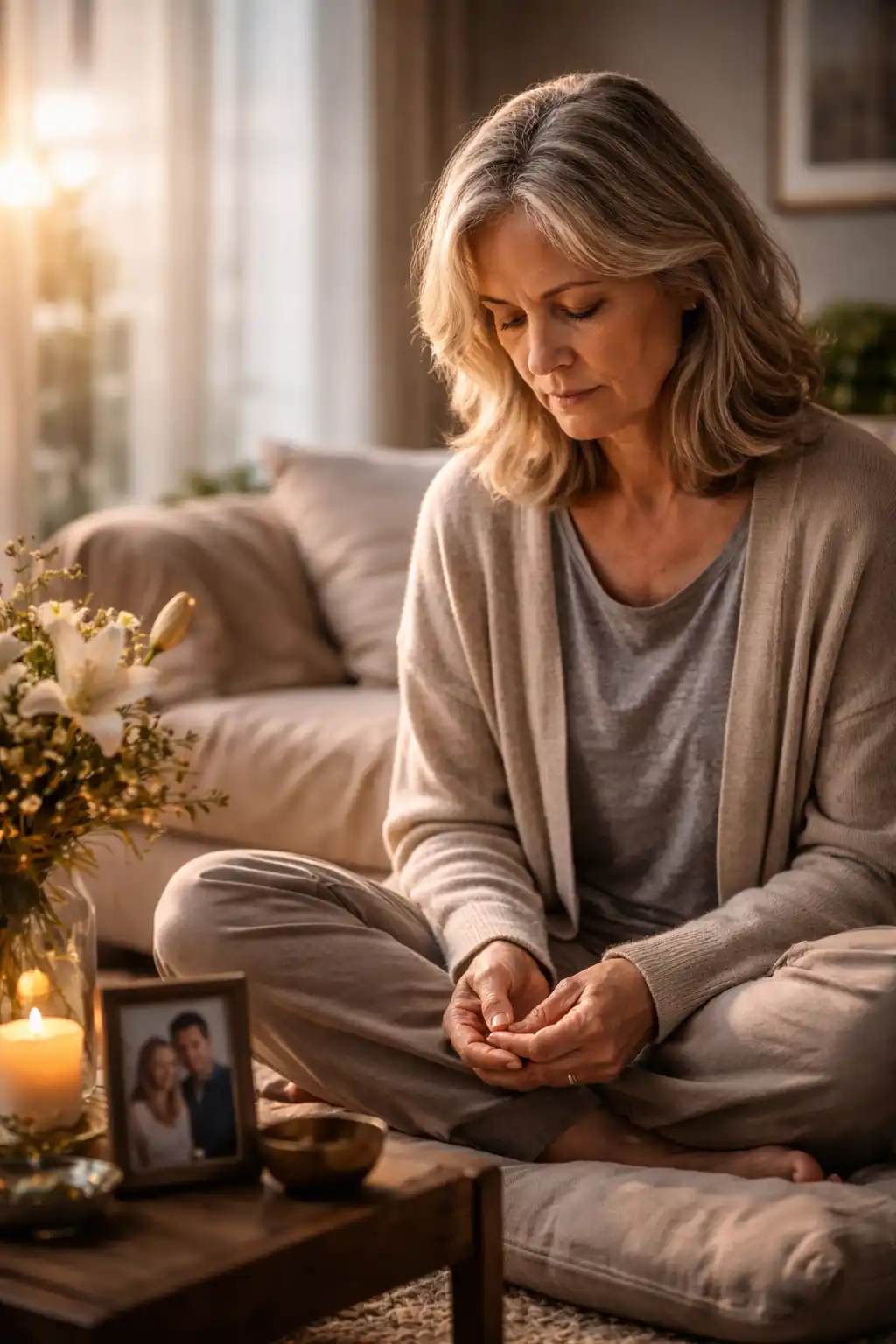 Single candle in a quiet room