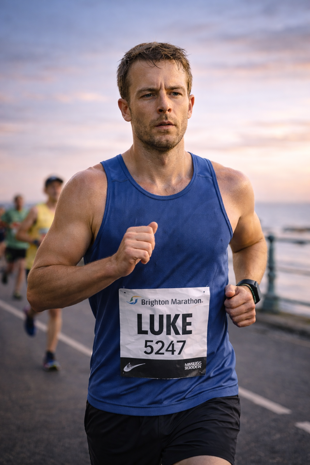 Runner on a coastal road at sunrise
