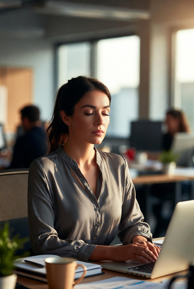 Professional at desk in calm focus